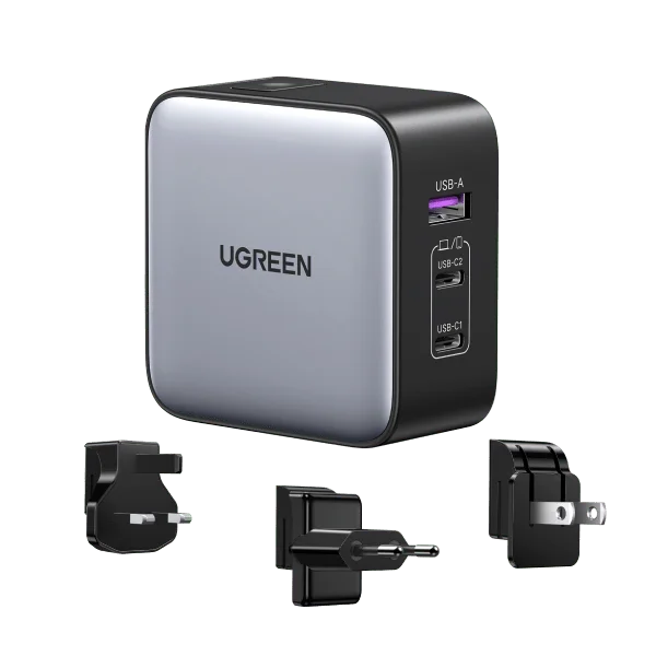 Ugreen Nexode 65W 3-Port travel charger with swappable US, UK and EU plugs